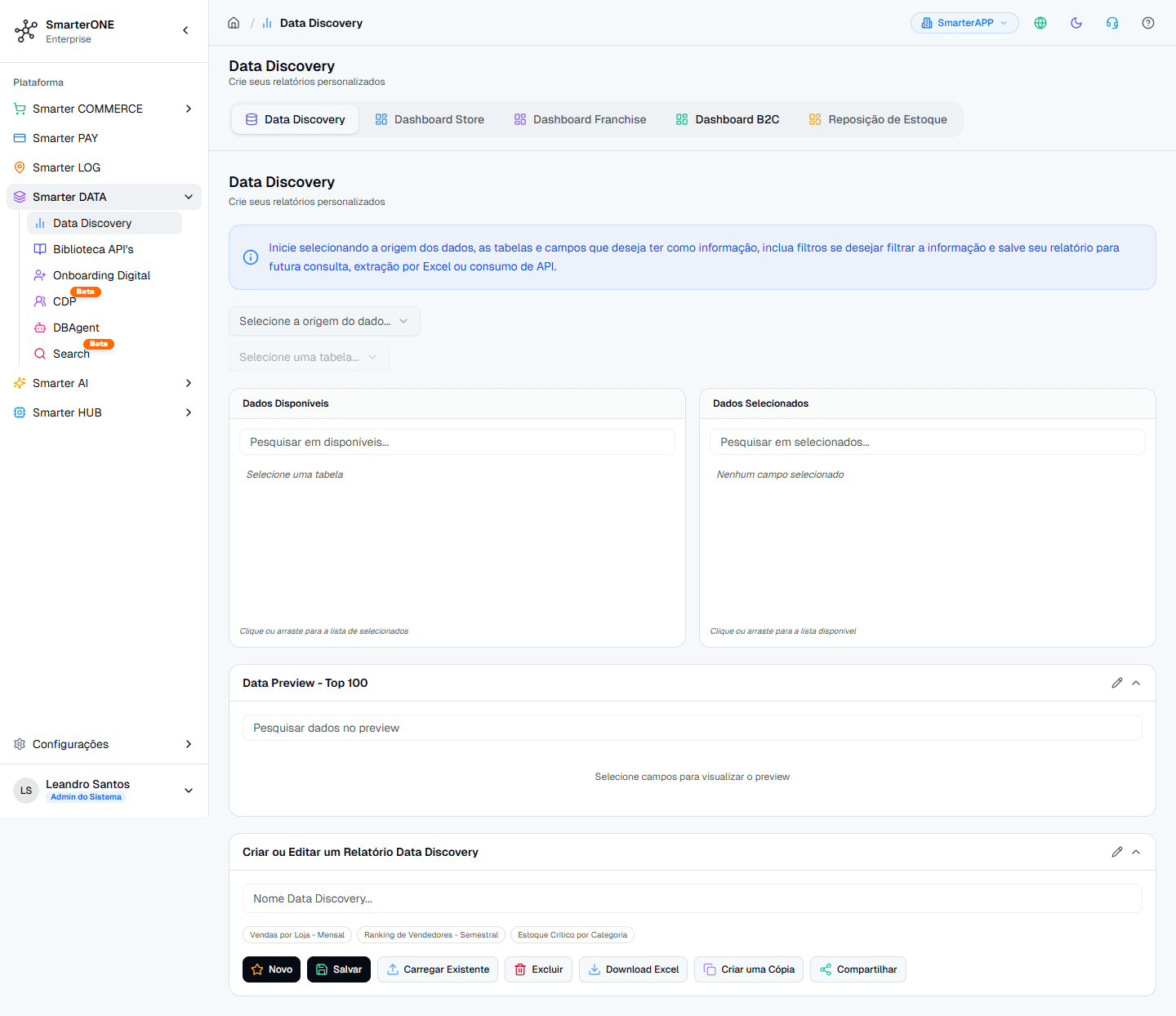 Tela do Agent DATA na plataforma AgentONE